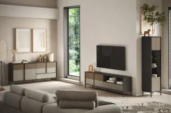 Vetrina 1 anta con serigrafia linea Sierra finitura Lava, Argilla e Rovere Mercure
