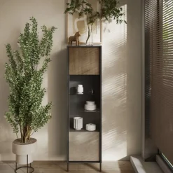 Vetrina 1 anta con serigrafia linea Sierra finitura Lava, Argilla e Rovere Mercure