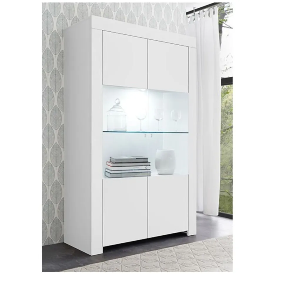 Vetrina 2 ante linea Clear in Bianco Opaco