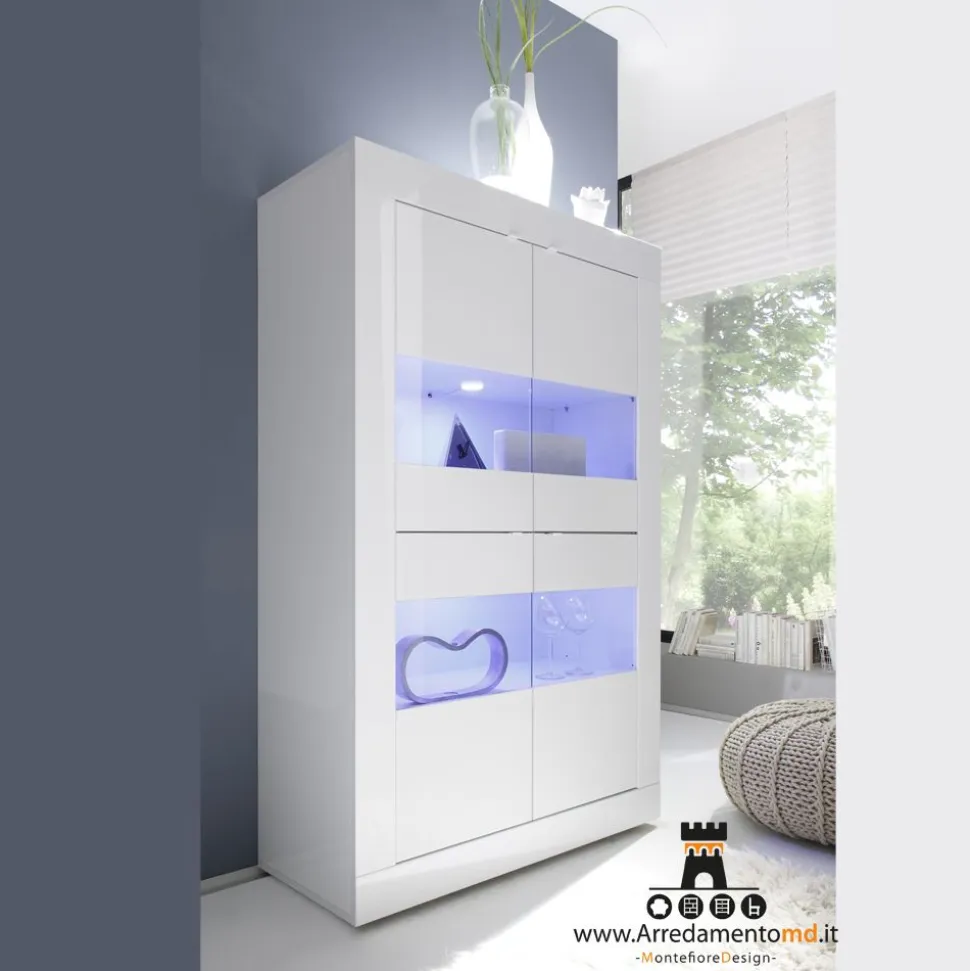 Vetrina con 4 ante Bianco Lucido laccato linea Basic