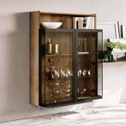 Vetrina con piedini e 2 ante in vetro fumè disponibile in vari colori