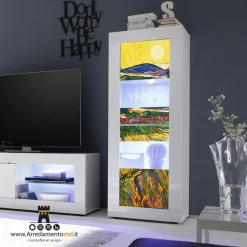 Vetrina piccola Linea Basic con 2 ante colore bianco lucido con serigrafia Vincent van Gogh