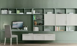 Zona studio attrezzata moderna con scrivania sospesa linea Omega disponibile in vari colori