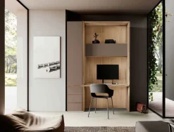 Zona studio moderna con armadio,scrivania e pensile in Bianco altea e Grigio seta disponibile in 2 misure